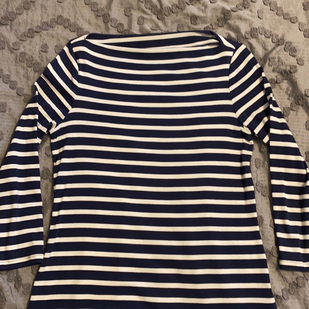 Navy and white striped blouse